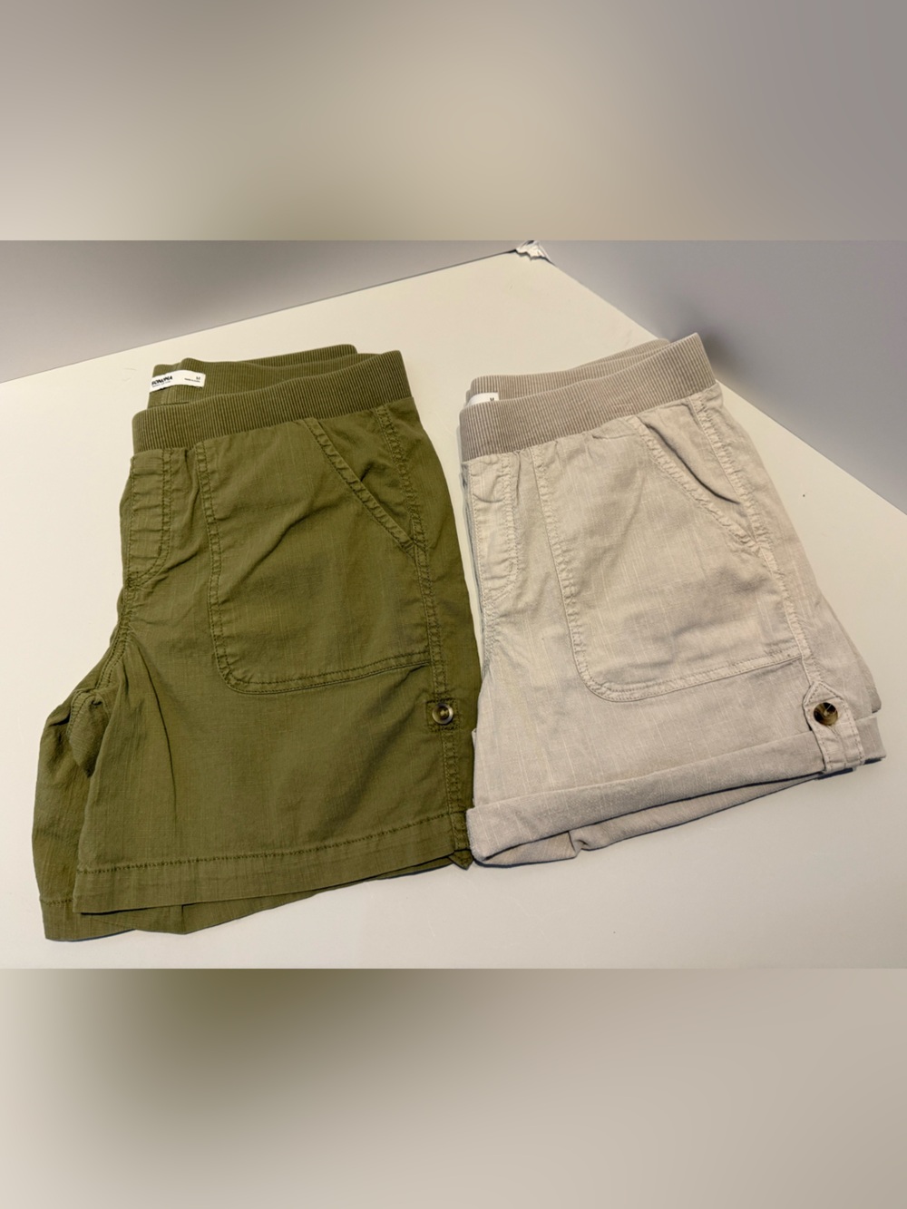 Women’s Bundle Sonoma Green & Light Beige pull on Shorts adjustable length-Med